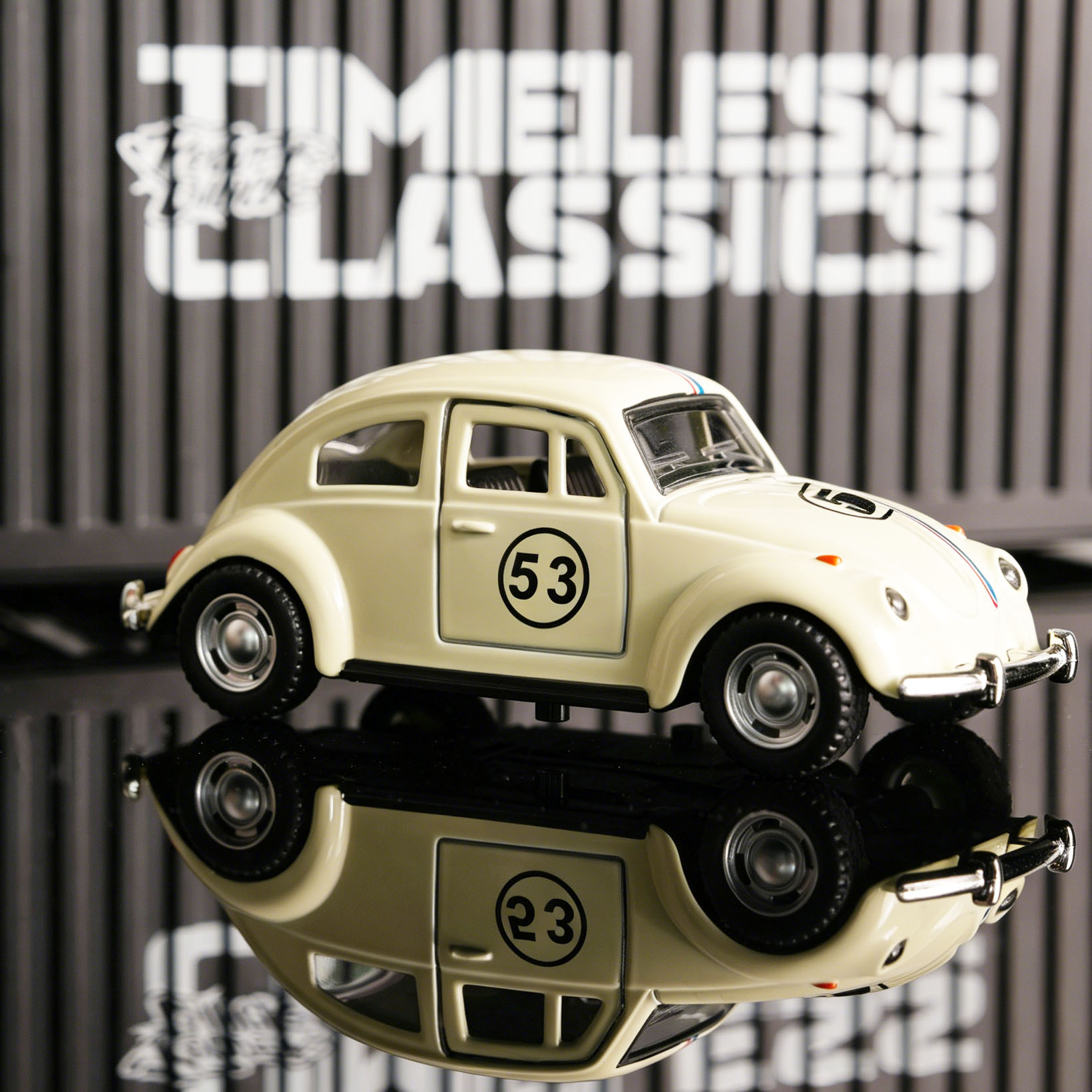 Kids Toys Young - รถแข่งดีแคสต์สีขาวหมายเลข 53 รุ่นบีเทิล 1:32 ของเล่นโลหะผสมแบบดึงกลับ รุ่นคลาสสิคย้อนยุค