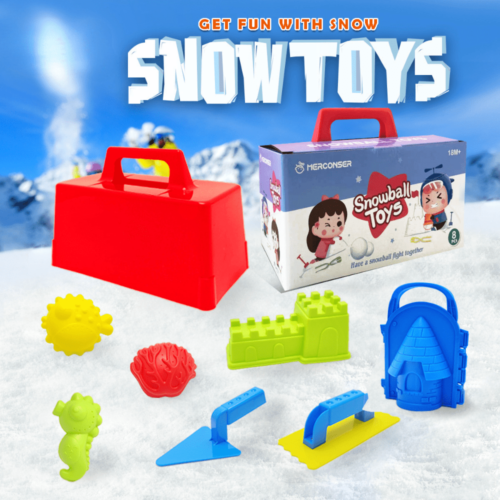 Kinetic Sand Mold - ชุดของเล่นหิมะสำหรับเด็ก 8 ชิ้น - แม่พิมพ์ทำลูกบอลหิมะแบบหนา, พลั่วสำหรับทรายและหิมะ,