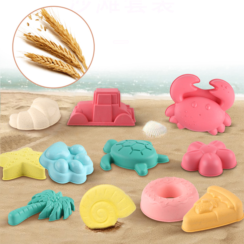 Kinetic Sand Mold - ของเล่นชายหาด แม่พิมพ์ทราย อุปกรณ์ขุดทรายริมทะเล ชุดเครื่องมือขุดทราย รถวิศวกรรมรูปโดนัททำจากฟางข้าว ชุด