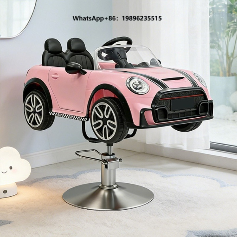 Kids Toys In Wholesale - เก้าอี้ตัดผมเด็กสีชมพูแบบไฮดรอลิก รูปรถแข่ง พร้อมเบาะเสริม สำหรับร้านเสริมสวยเด็ก ขายส่ง