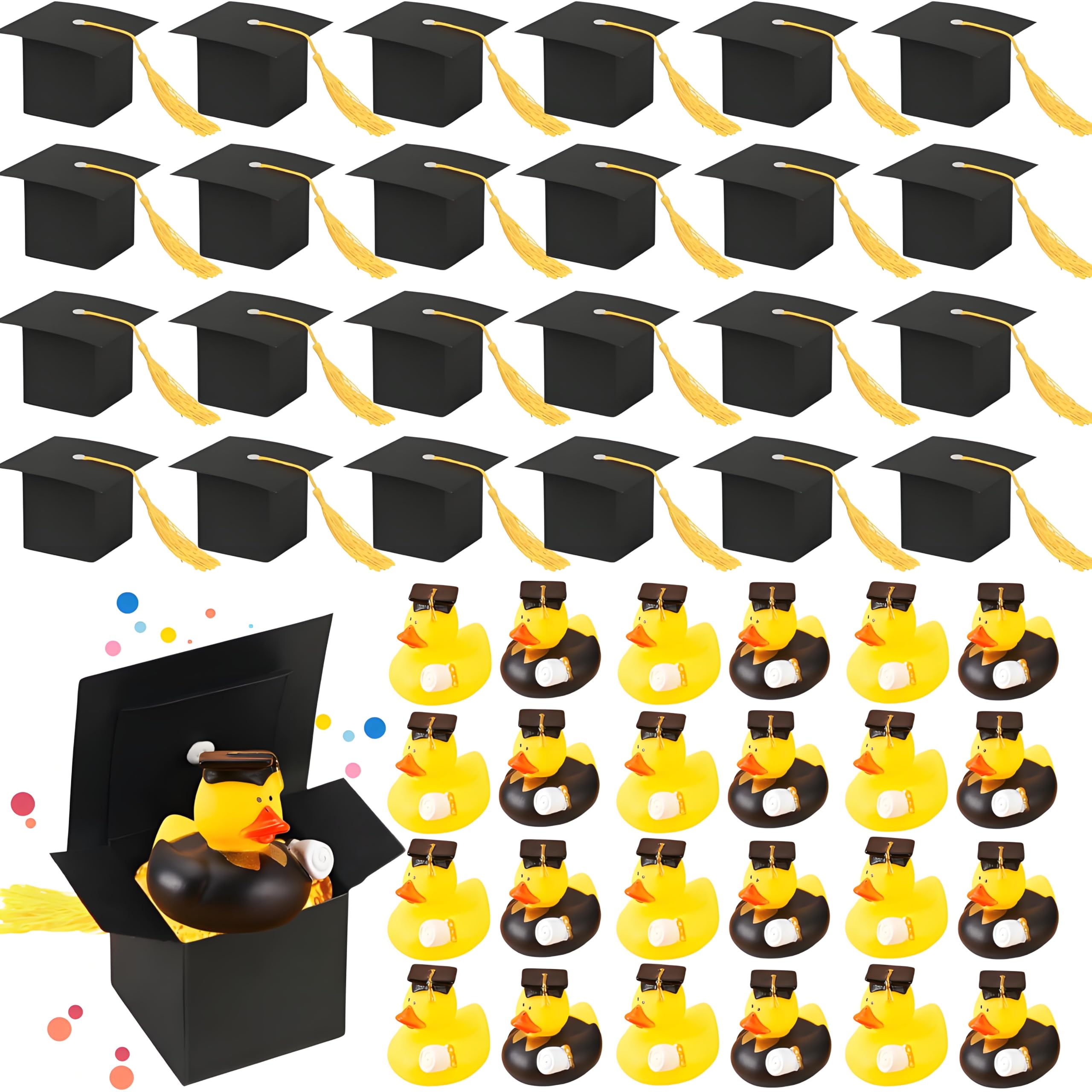Rubber Duck Bath - 6/12/24 ชุดสําเร็จการศึกษายางเป็ดและ Grad ของขวัญกล่องขนมพู่สีเหลือง Mini Graduation
