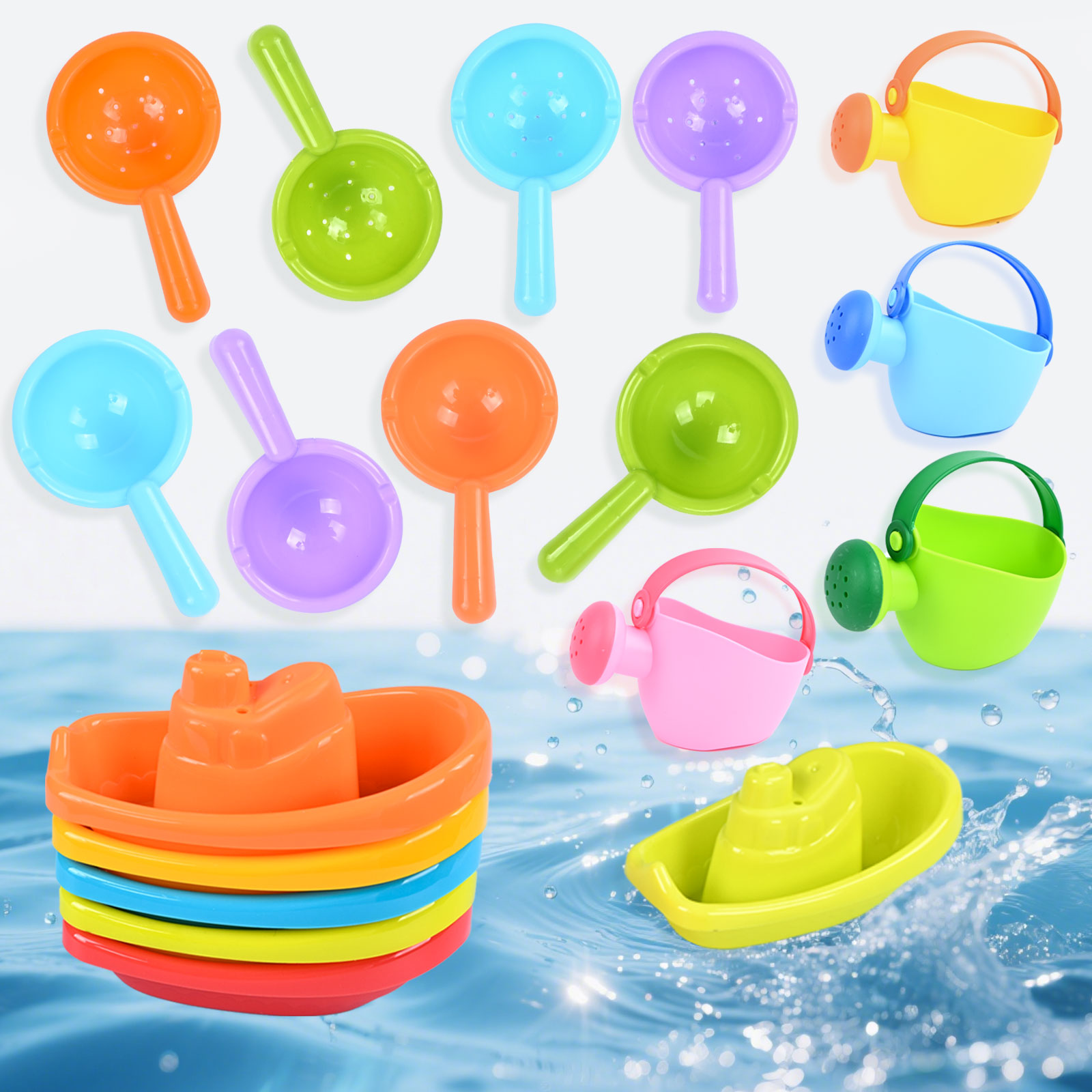 Kinetic Sand Mold - ของเล่นเรือลอยน้ำสำหรับเด็กในห้องน้ำ เรือชายหาด ช้อนรั่ว ของเล่นเสริมพัฒนาการเด็ก ช้อนอาบน้ำแบบซ้อนได้ เรือเล่นน้ำสำหรับพ่อแม่ลูก