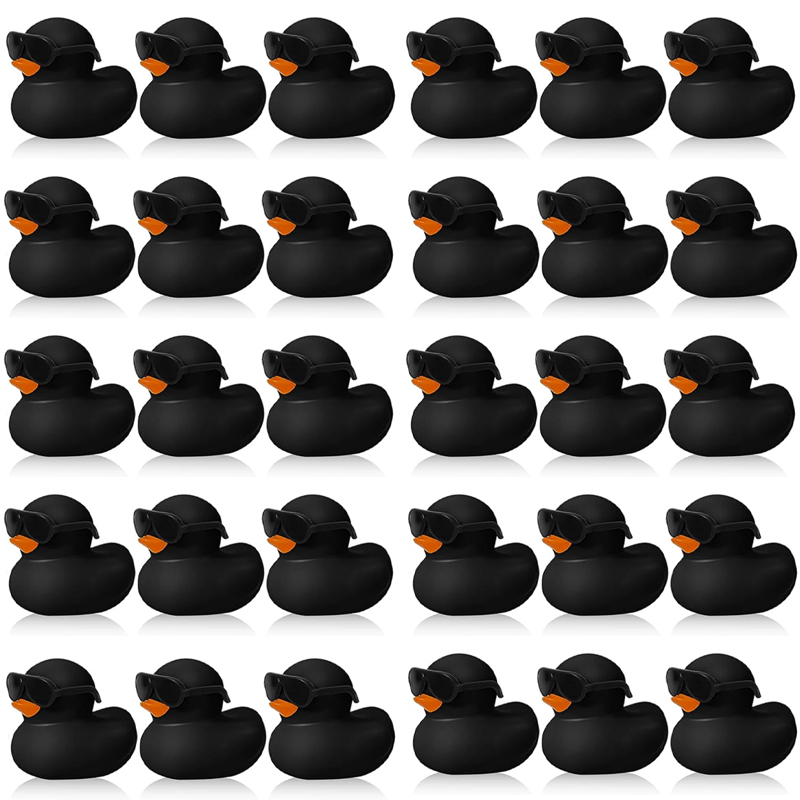 Rubber Duck Bath - 6/12/24/48PC เป็ดยางสีดําพร้อมแว่นตากันแดดชุดของเล่นเป็ด Squeaky เป็ดยางน่ารัก Float Duckies